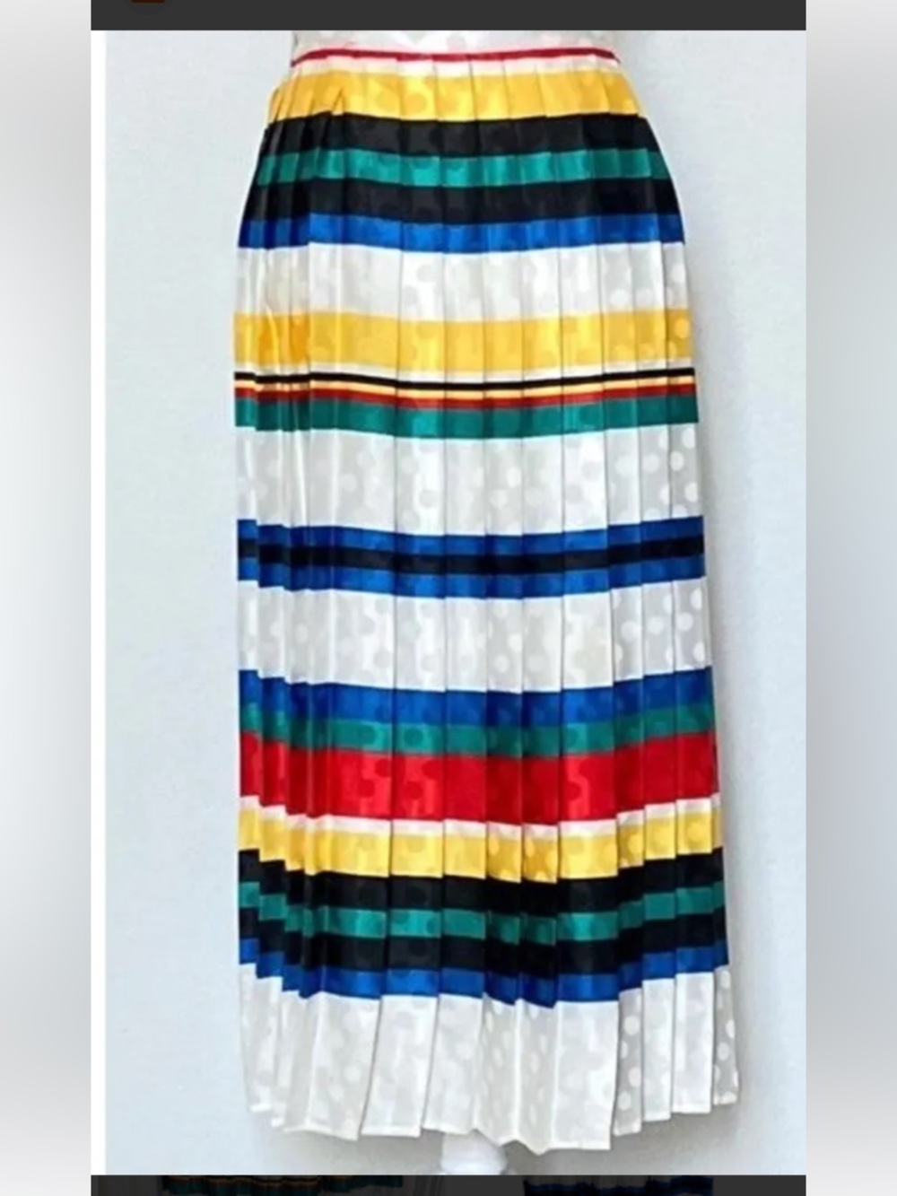 80s 90s Multicolor Striped Maxi Skirt - White with Red, Blue & Yellow Stripes